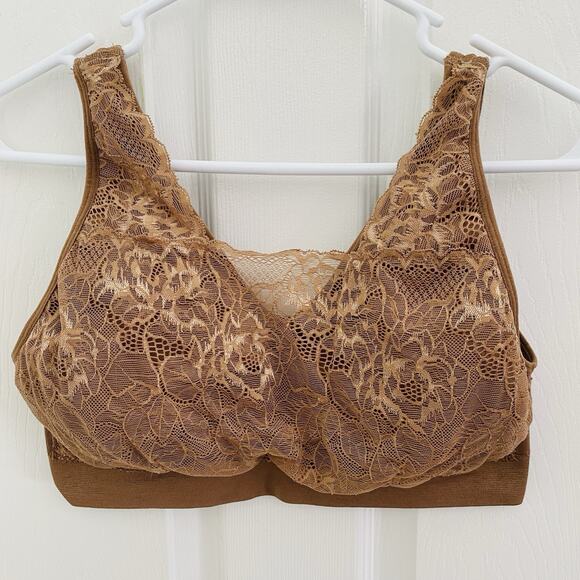 Breezies Bra Womens Size XL brown Stretch Lace Full Coverage Wireless Comfort - Picture 1 of 3